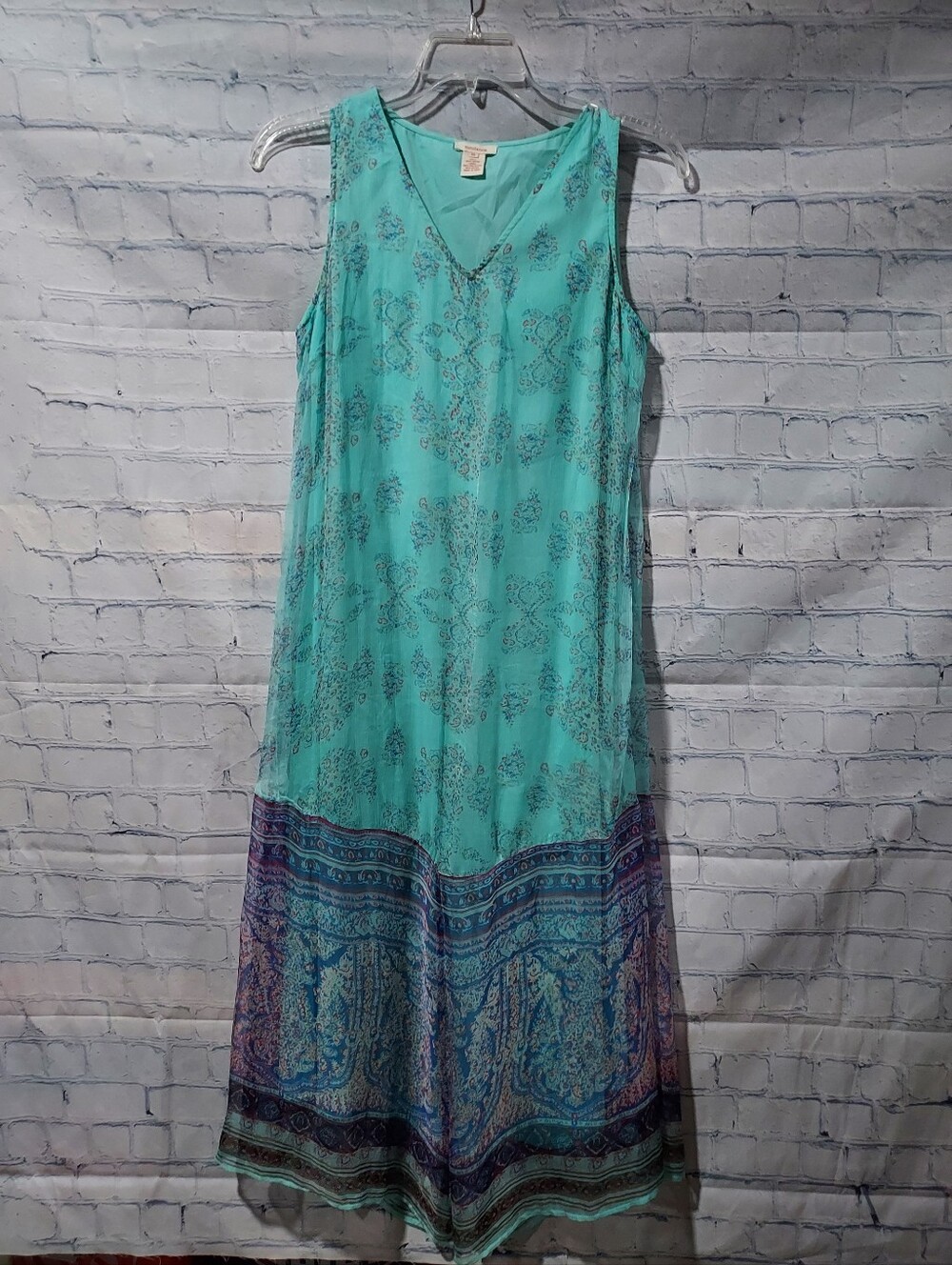 Sundance 10 Blue Floral Print Sleeveless V-Neck Maxi Dress Boho Peasant FLAWS